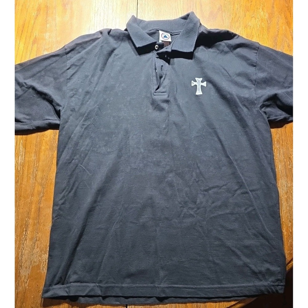 Y2K Delta Black Collared Polo Shirt Cross Men's XL Cross Bleach Spots Grunge